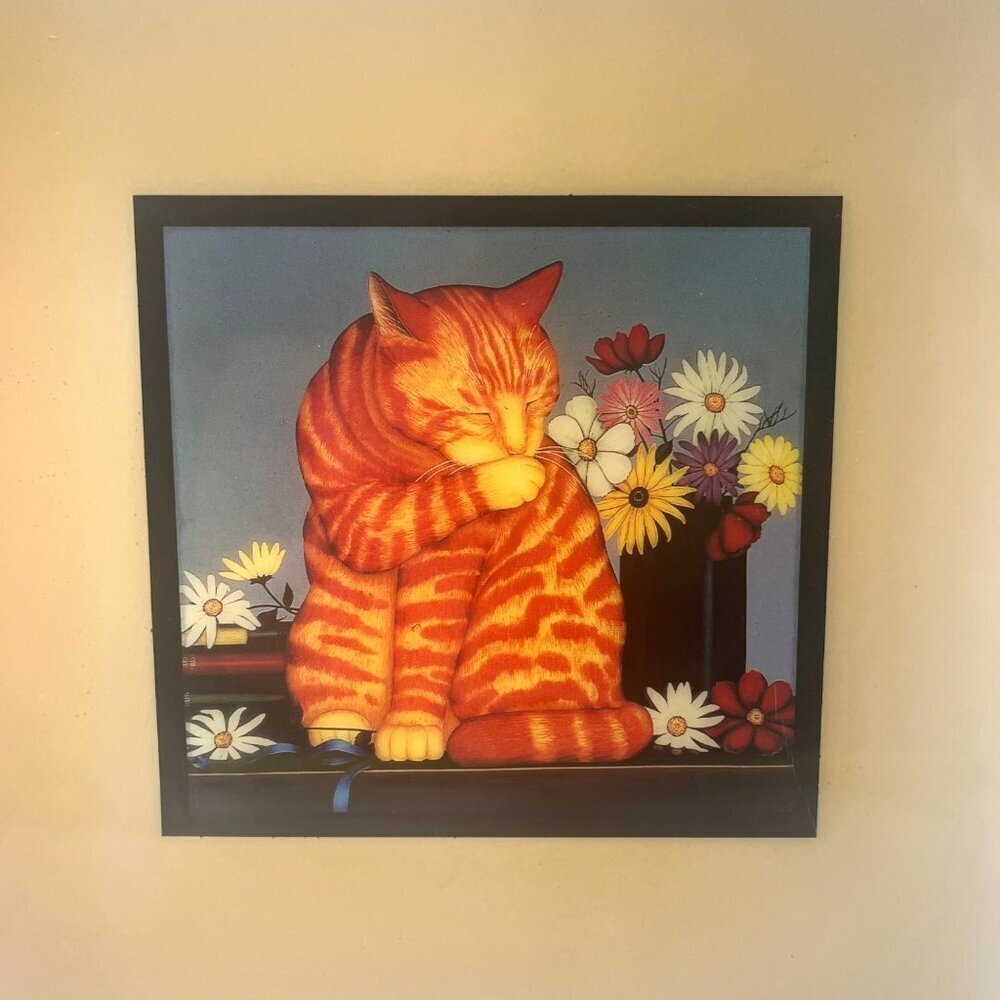 Cat Art Deco Tile Wall Hanging Grander Images USA Made Table Top Art